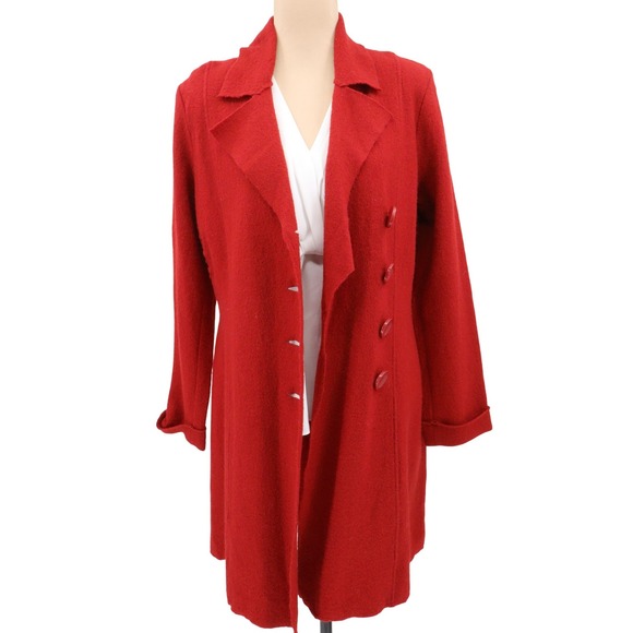 Clothes by Revue Red Wool Jacket Coat‎ Lightweight Size L Button Front Artisan - Picture 2 of 11